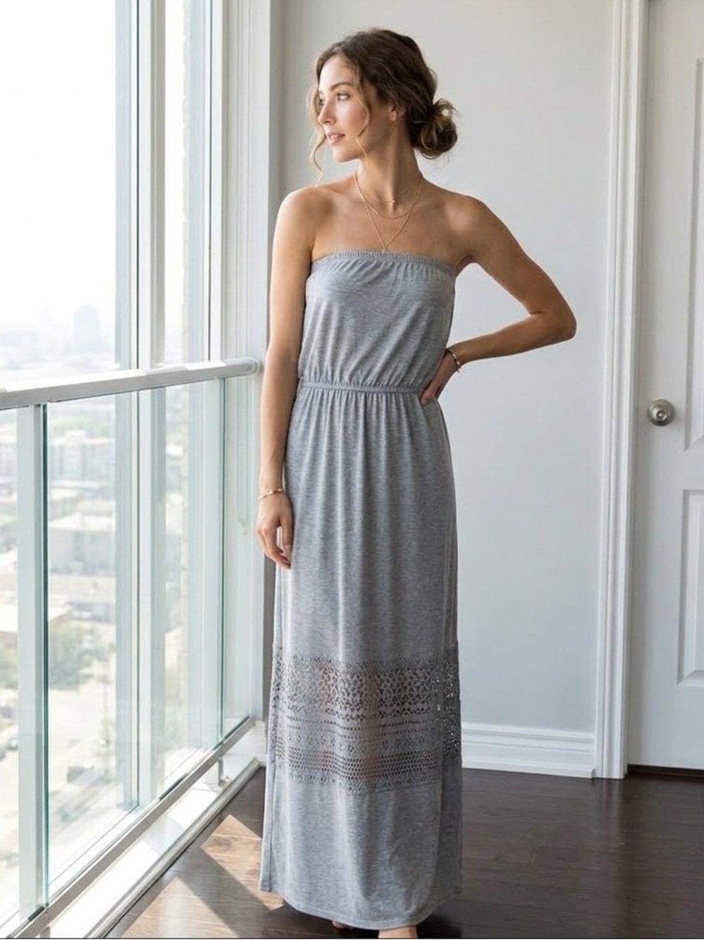 XHILARATION Tube Top Gray Maxi Dress - Sz M